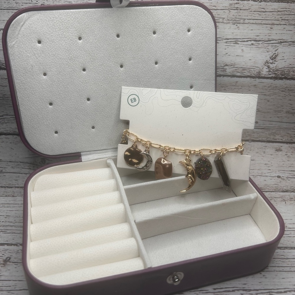 Purple Travel Jewelry Box & Earthbound‎ Charm Bracelet NWT